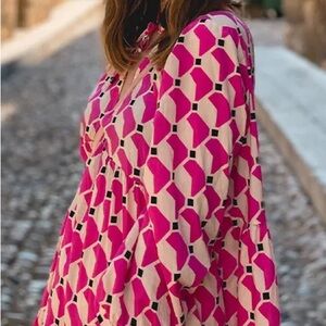 Zara Pink and White Geometric Mini Dress